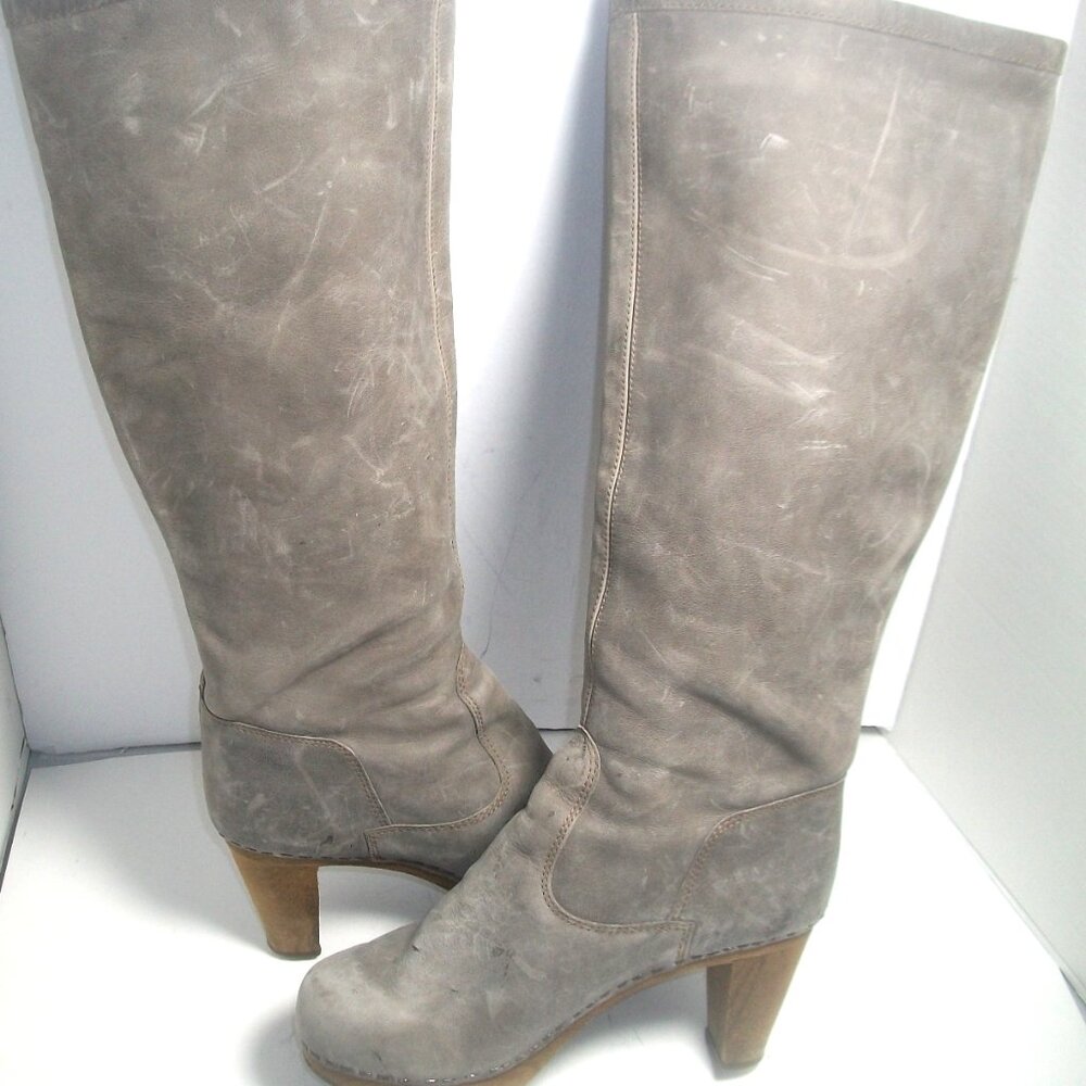 Sanita Tall Fold-Down Handmade Matte Gray Leather High Heel Clog Boots 9M $298